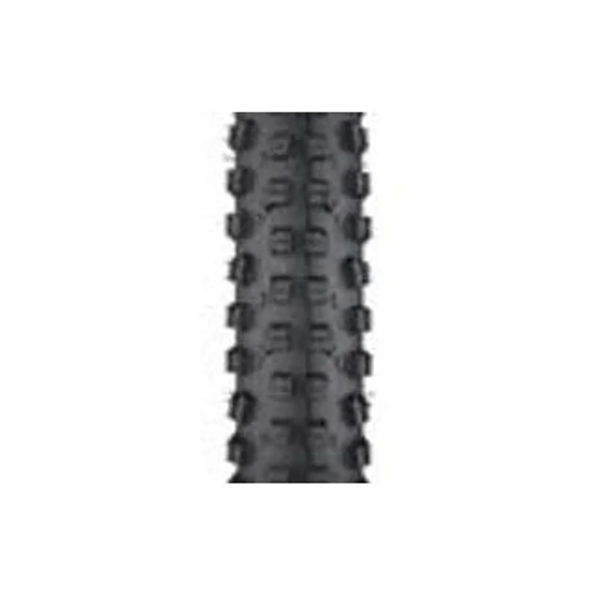 Surly Dirt Wizard knobby bike tire tread – A close-up view of the aggressive black rubber tread pattern on a mountain bike tire, featuring prominent raised center and side knobs against a plain white background.