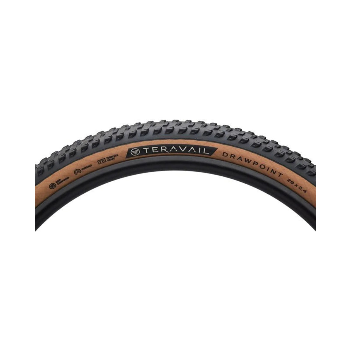 Teravail Drawpoint Tire - 29 x 2.4, Tubeless, Folding, Tan, Light Trail, Grip Compound (Bicycle Tires) – studio photo