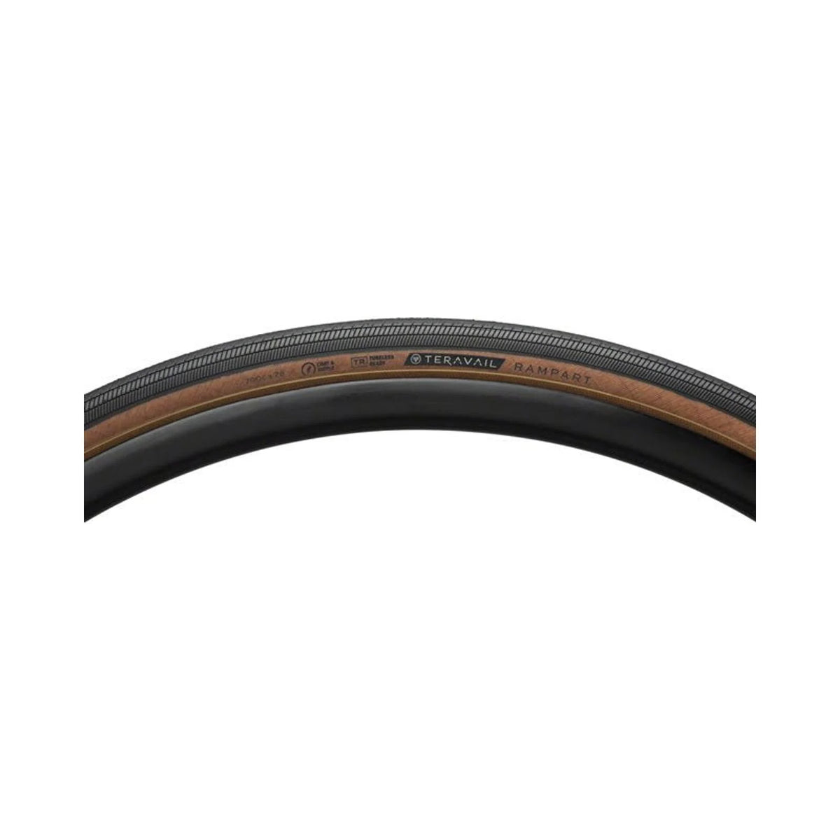 Teravail Rampart Tire - 700 x 28, Tubeless, Folding, Tan, Light and Supple, Fast Compound (Bicycle Tires) – detail angle