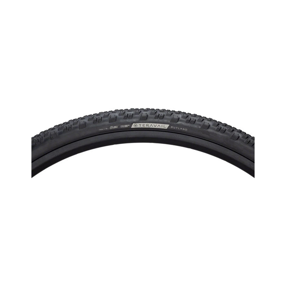 Teravail Rutland Tire - 700 x 38, Tubeless, Folding, Black, Light and Supple, Fast Compound (Bicycle Tires) – studio photo