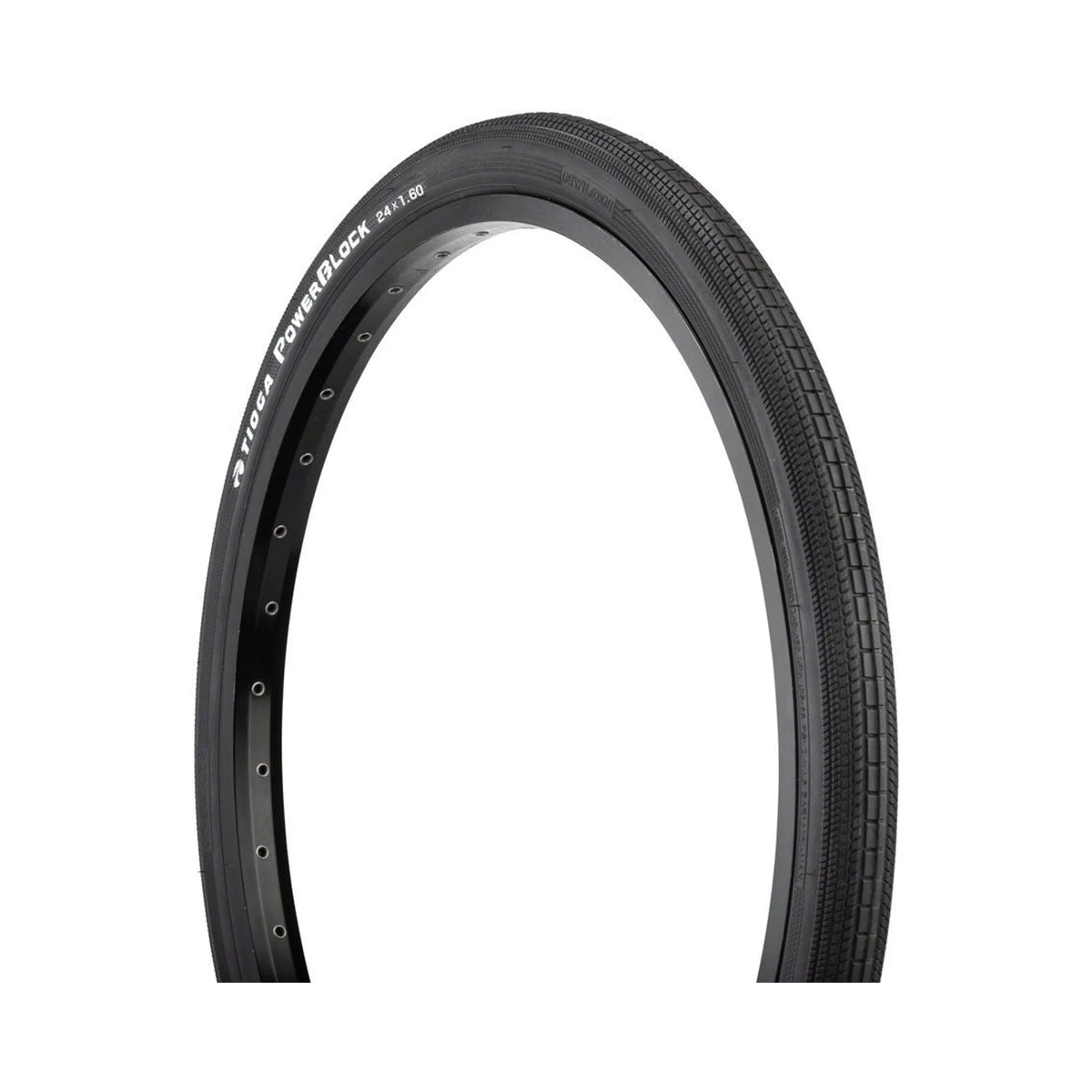 Tioga PowerBlock Tire - 24 x 1.6, Clincher, Wire, Black, 60tpi (Bicycle Tires) – detail angle