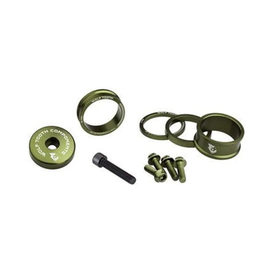 Wolf Tooth BlingKit: Headset Spacer Kit 3, 5,10, 15mm, Olive (Bicycle Headset Spacers) – studio product photo