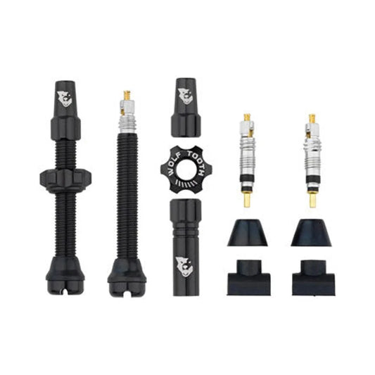 Wolf Tooth Tubeless Valve Stem Kit - 44 mm, Black (Bicycle Tire Valves) – studio product photo