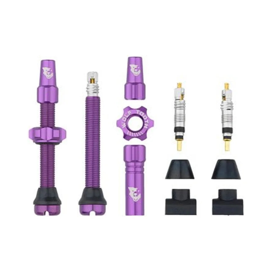 Wolf Tooth Tubeless Valve Stem Kit - 44 mm, Purple (Bicycle Tire Valves) – studio product photo