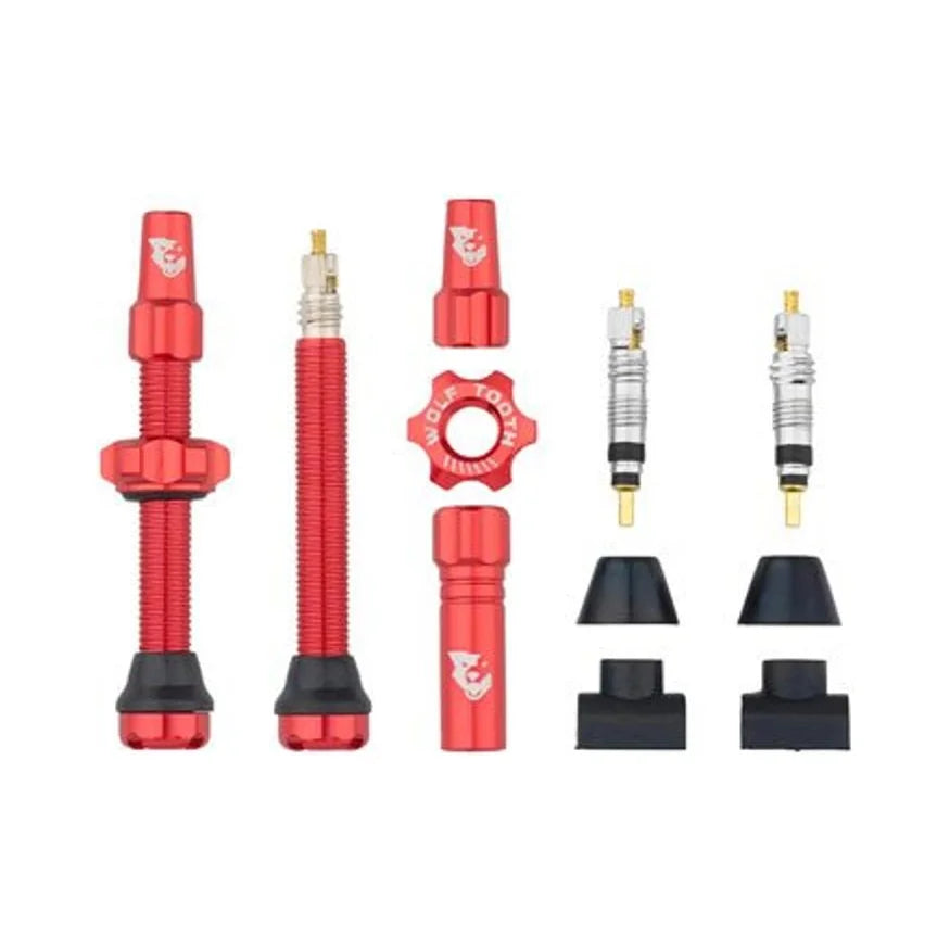 Wolf Tooth Tubeless Valve Stem Kit - 44 mm, Red (Bicycle Tire Valves) – studio product photo
