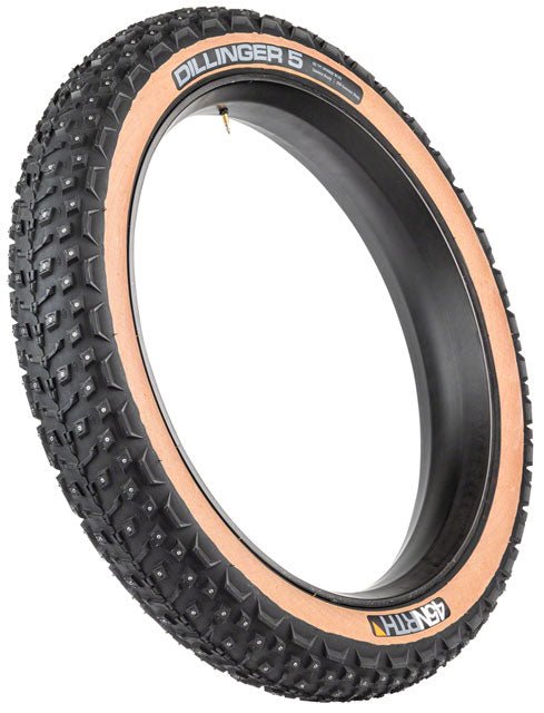 45NRTH Dillinger 5 Tire - 26 x 4.6, Tubeless, Folding, Tan, 60tpi, 258 Concave Carbide Aluminum Studs - Alaska Bicycle Center