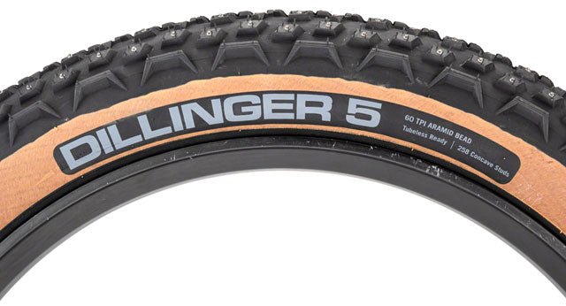 45NRTH Dillinger 5 Tire - 26 x 4.6, Tubeless, Folding, Tan, 60tpi, 258 Concave Carbide Aluminum Studs - Alaska Bicycle Center