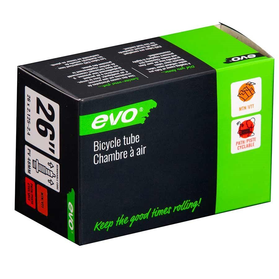 EVO, Presta, Tube, Length: 48mm, 26'', 2.125-2.40 Bicycle Tube - Alaska Bicycle Center