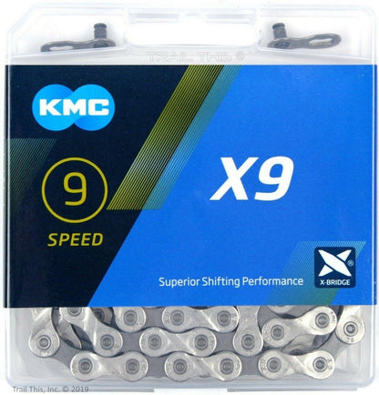 KMC X9 Chain - 9-Speed, 116 Links, Silver/Gray - Alaska Bicycle Center