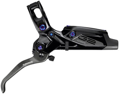 SRAM G2 Ultimate Disc Brake and Lever - Front, Post Mount, Carbon Lever, Titanium Hardware, Gloss Black with Rainbow Hardware, A2 - Alaska Bicycle Center