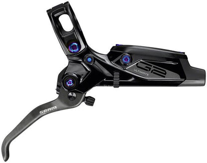 SRAM G2 Ultimate Disc Brake and Lever - Rear, Post Mount, Carbon Lever, Titanium Hardware, Gloss Black with Rainbow Hardware, A2 - Alaska Bicycle Center